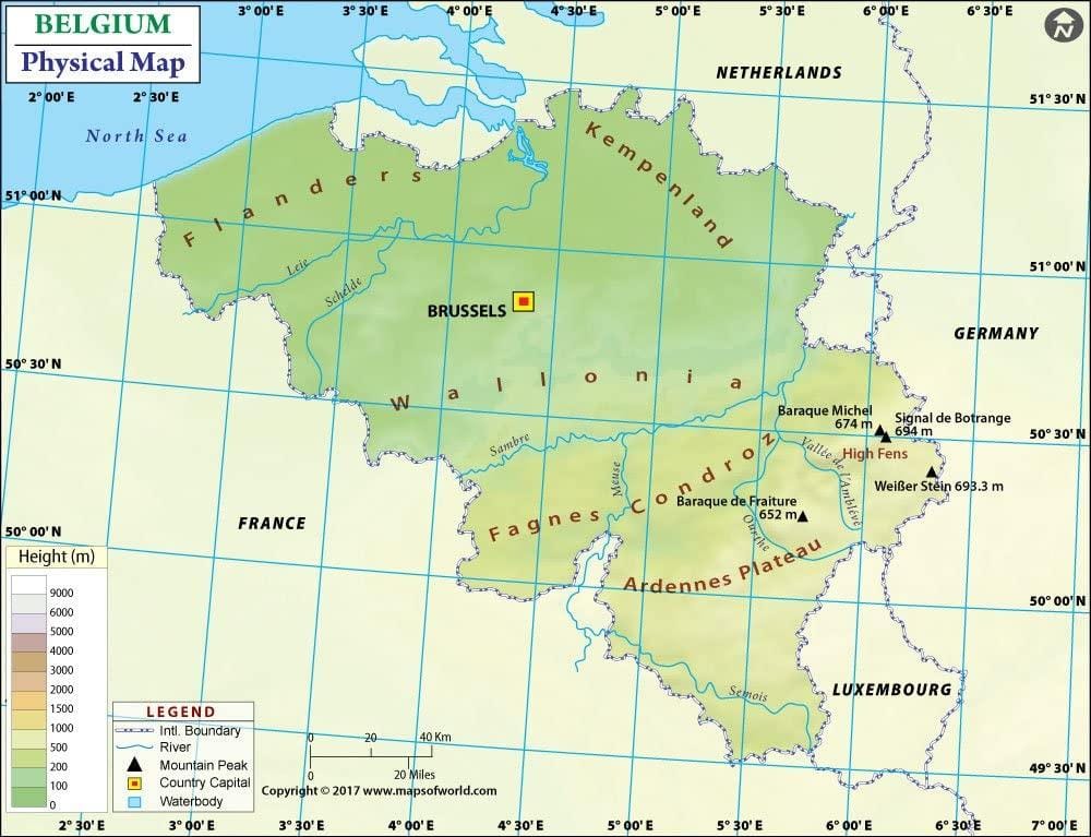 Karte von Belgien Höhe