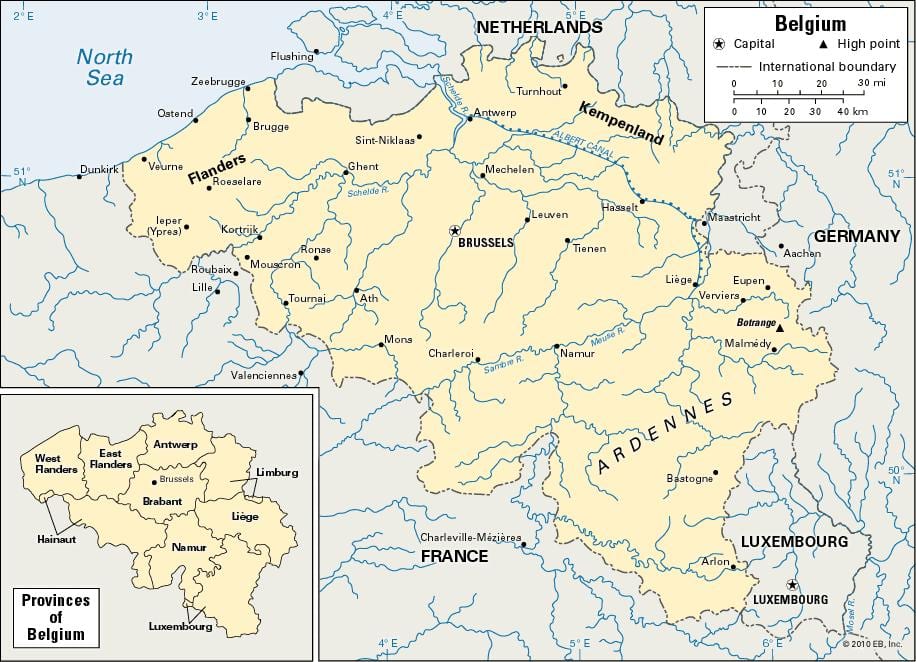 Karte von Belgien und den umliegenden Ländern